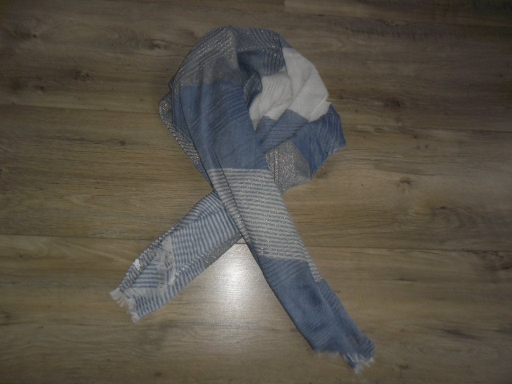 Sandwich Blauw/Beige Sjaal Met Glitters, Kleding | Dames, Maat 46/48 (XL) of groter, Nieuw, Ophalen of Verzenden, Sjaal