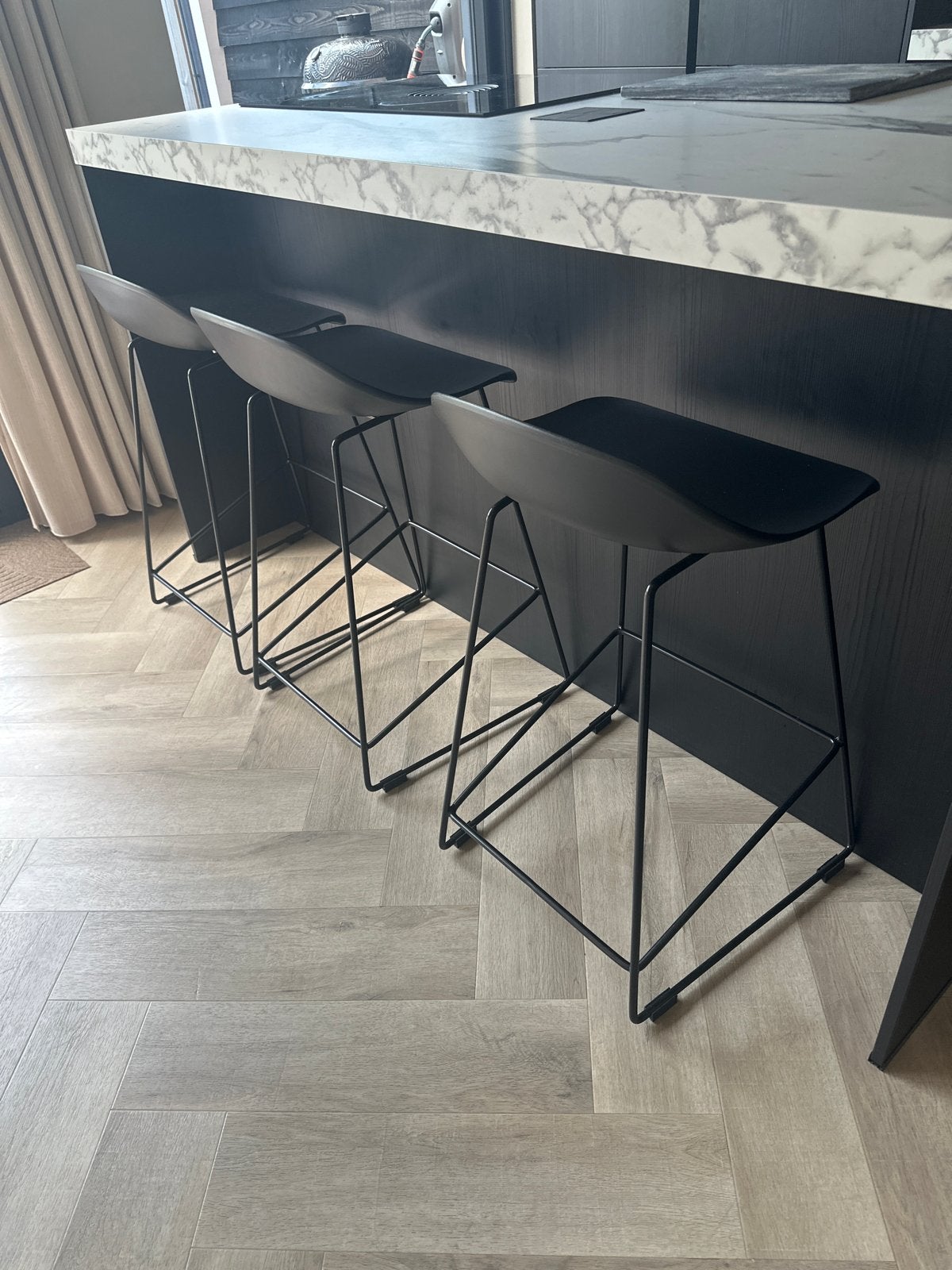 Design Barkruk Zwart (3X) LOODS5, Ophalen, Kunststof, Met voetsteun, 60 tot 90 cm
