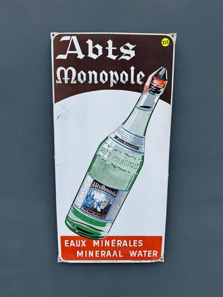 Vintage Reclamebord Abts Monopole Mineraalwater, Verzamelen, Merken en Reclamevoorwerpen, Reclamebord, Gebruikt, ., Ophalen of Verzenden