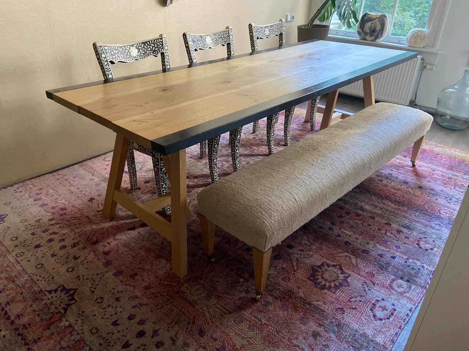 eikenhouten eettafel van Het Landhuys met zwart frame, Ophalen, Eikenhout, 200 cm of meer, 50 tot 100 cm