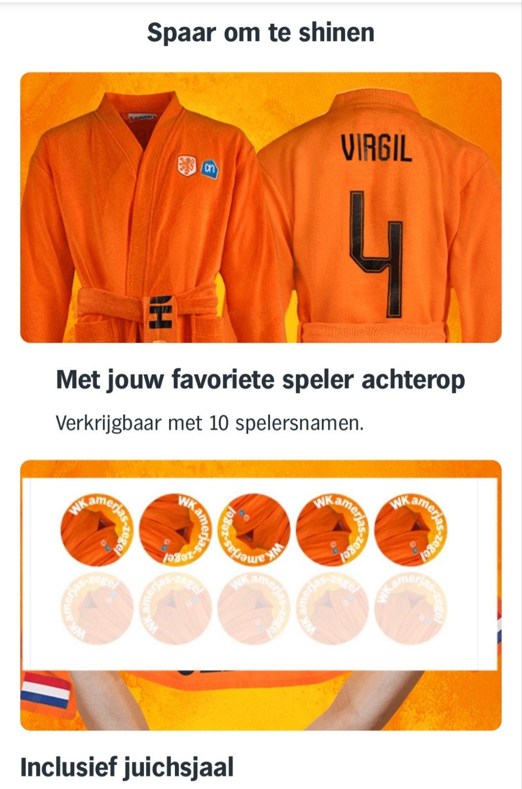 Volle spaarkaart Albert Heijn WKamerjas, Verzamelen, Albert Heijn, Ophalen of Verzenden