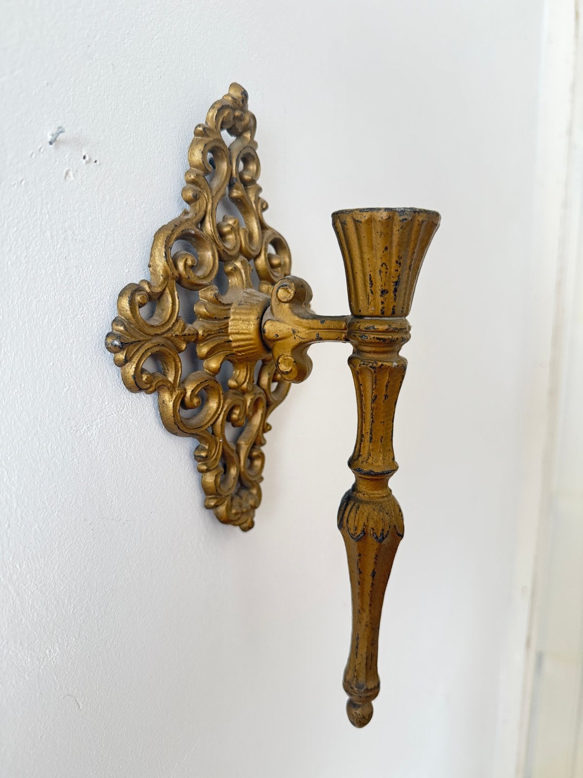Set van 2 Antieke Kaarsenhouder Wanddecoratie Goudkleurig, Ophalen, Overige materialen