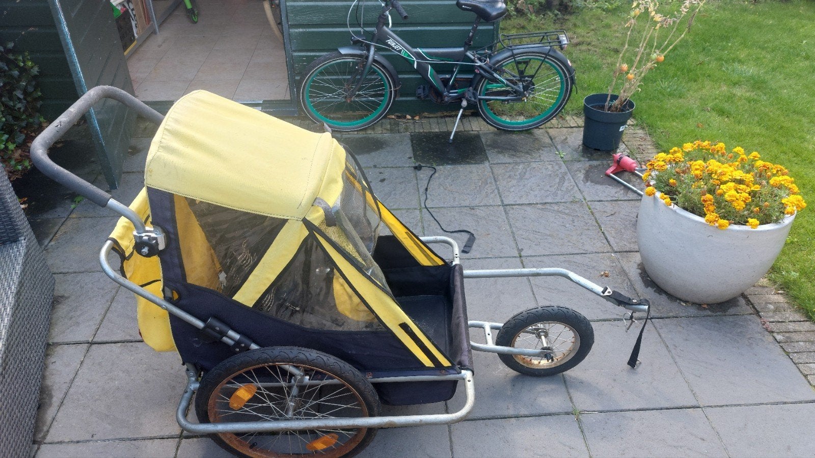 Opvouwbare fietskar - Geel/Zwart, Fietsen en Brommers, Fietsaccessoires | Aanhangers en Karren, Ophalen, Gebruikt, Bagagekar, 40 tot 60 kg