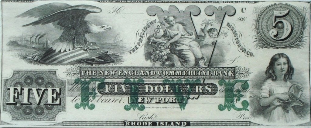Verenigde Staten 5 dollars z.j. (1840-50, UNC, zeldzaam), Ophalen of Verzenden, Noord-Amerika, Los biljet
