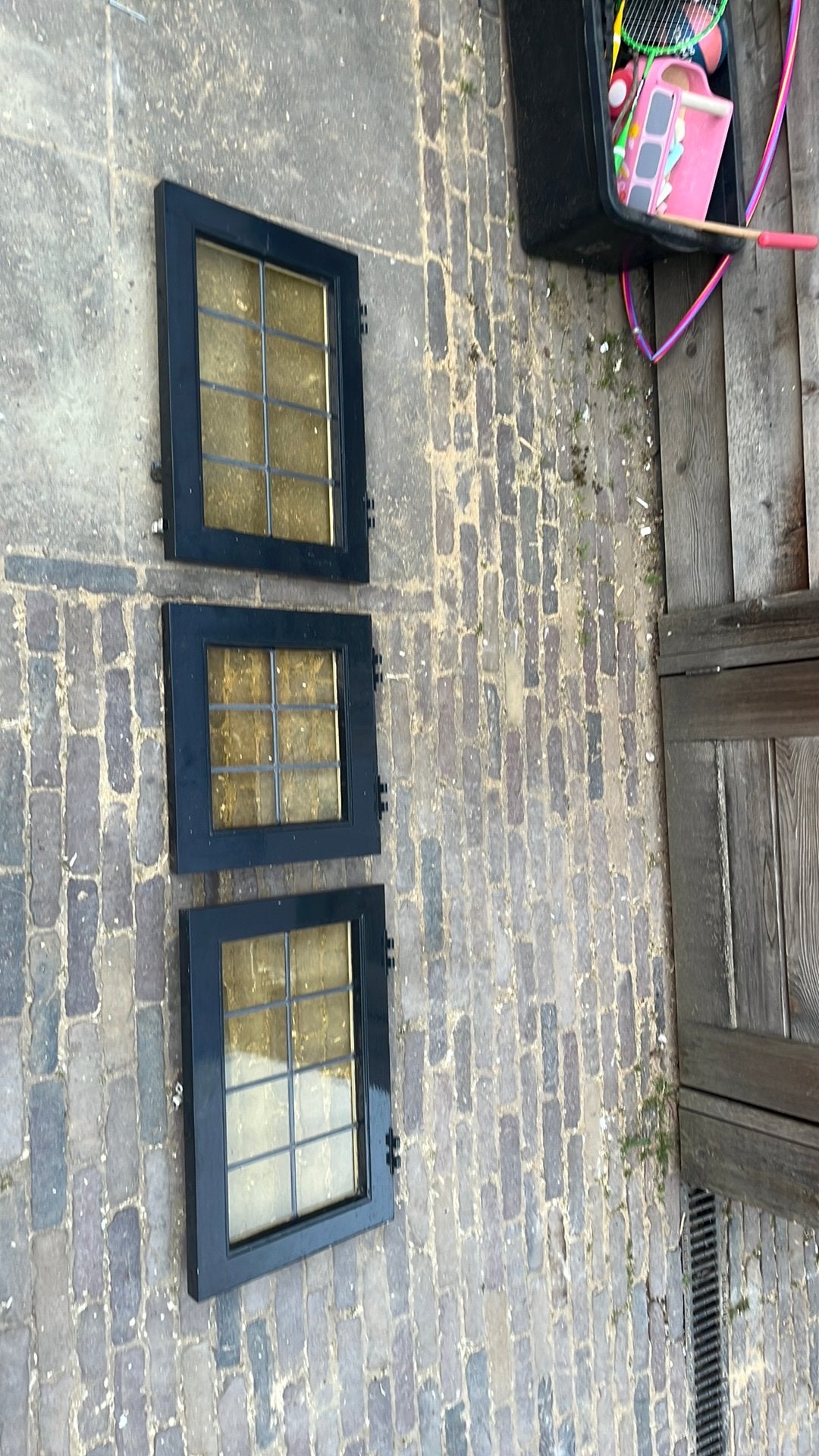 Klapraampjes 3x glas in lood uit jaren 30 woning, Ophalen of Verzenden, Zo goed als nieuw, Glasplaat, Minder dan 80 cm