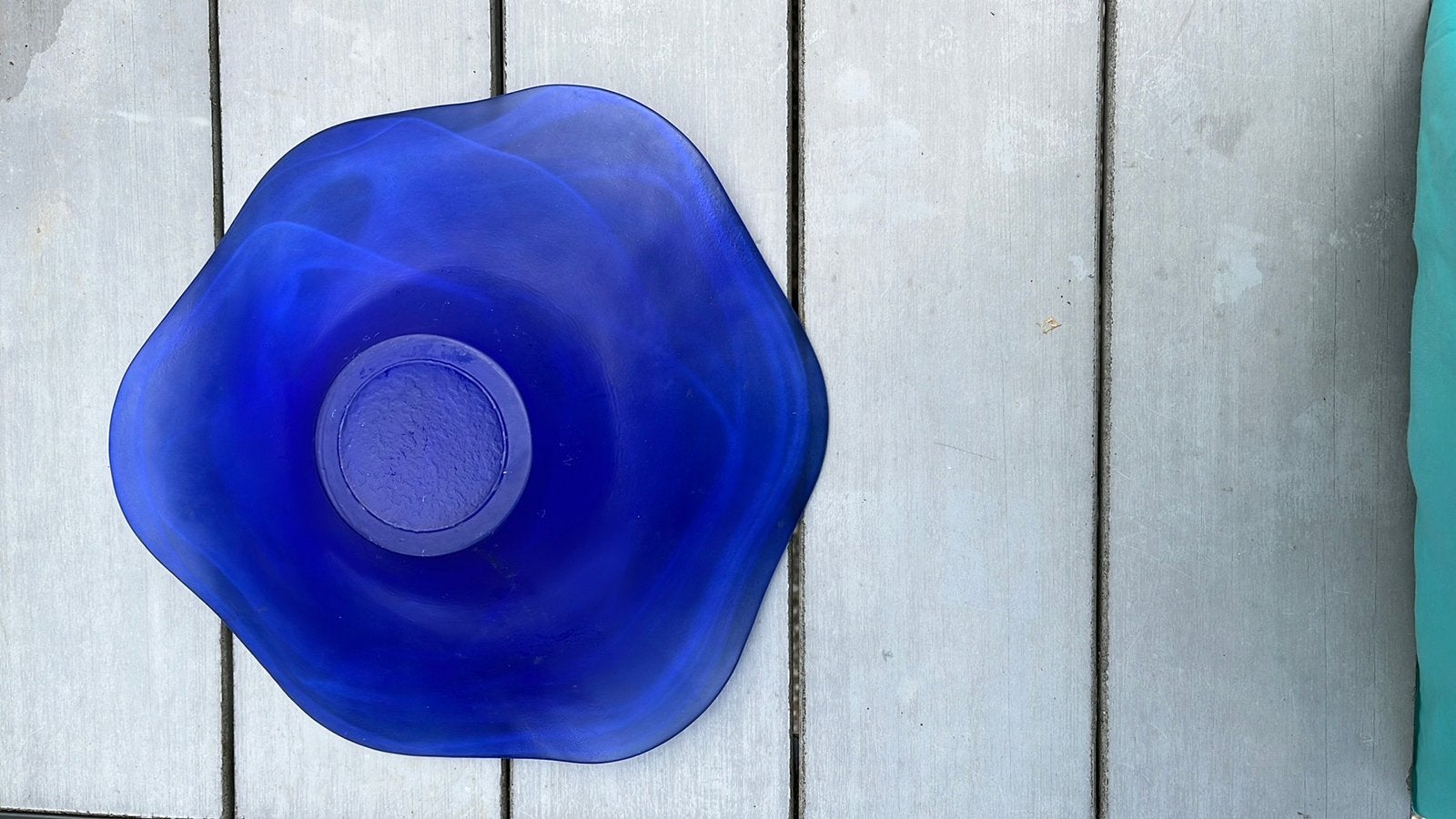 6 hoekige blauwe glazen schaal met witte draden., Ophalen of Verzenden