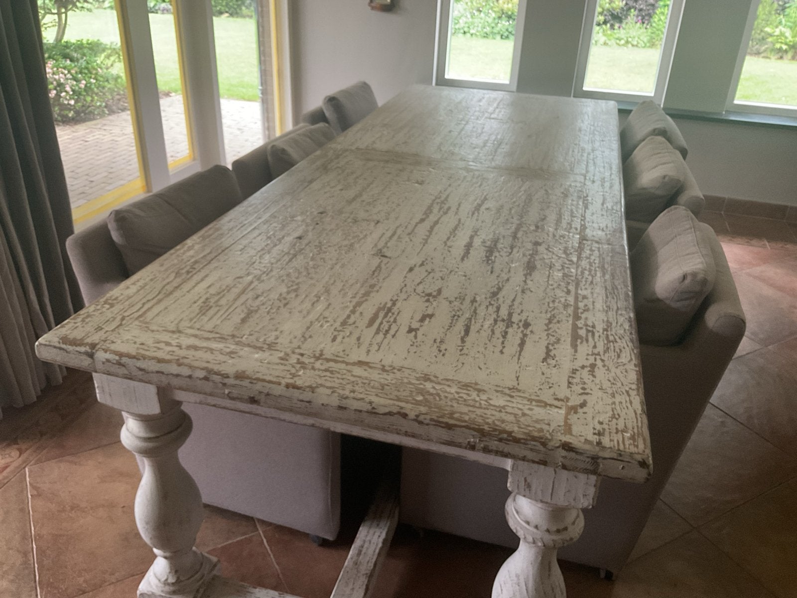 Landelijke eettafel 260x100 met 6 stoelen, Huis en Inrichting, Ophalen, Gebruikt, 100 tot 150 cm, 200 cm of meer