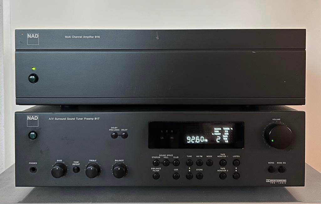 Vintage NAD set 2x90W/4x30W  916 + 917 + remote (zie tekst), Ophalen, Gebruikt, Tuner of Radio, Overige merken