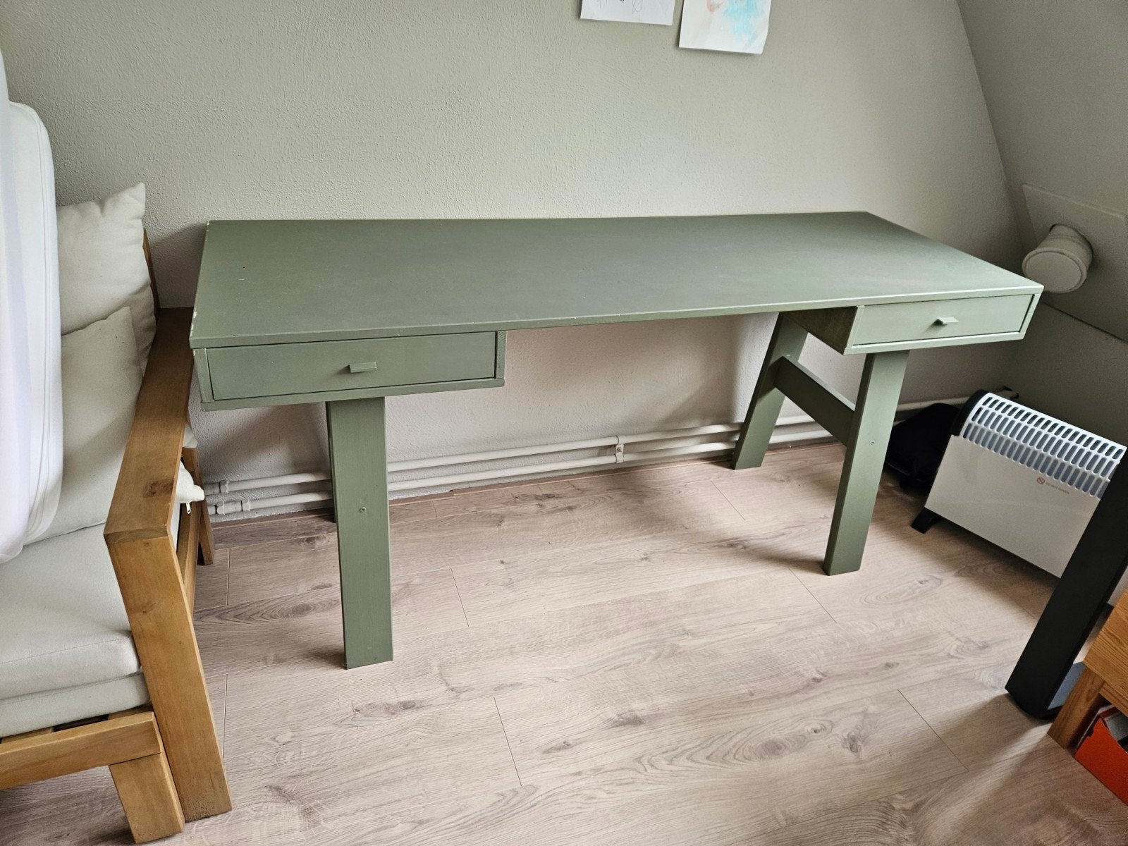 Groen bureau met lades - Gebruikt, Ophalen, Gebruikt, Tot twee personen, 50 tot 100 cm