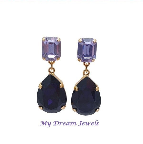 Oorstekers Christy Vintage Alexandrite Velvet met Swarov Cr, Met kristal, Overige materialen, Paars, Nieuw