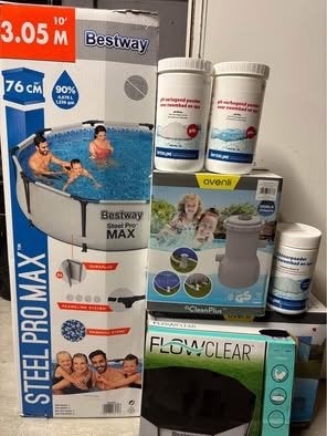 Bestway Steel Pro MAX opzetzwembad met accessoires, Tuin en Terras, Zwembaden, Rond, Ophalen of Verzenden, Zo goed als nieuw, Opzetzwembad