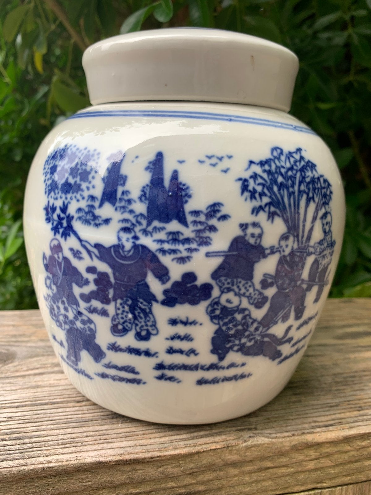 Chinese oude gemberpot met spelende jongens blauw-wit, Verzenden