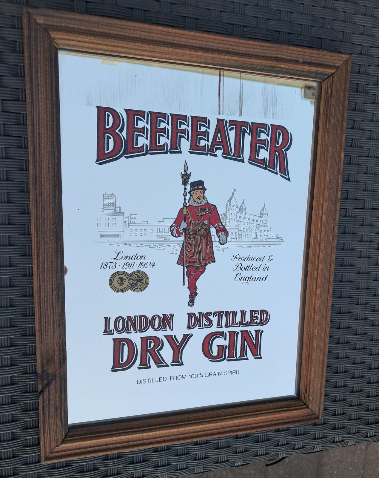 Vintage spiegel "Beefeater London Destilled Dry Gin", Ophalen, Rechthoekig, Minder dan 50 cm