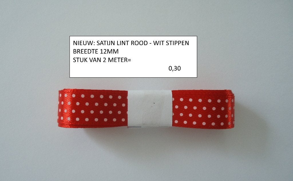 satijn lint 12mm rood/dots stuk 2 meter ( alleen verzenden, Ophalen, Nieuw, Overige thema's, Overige typen