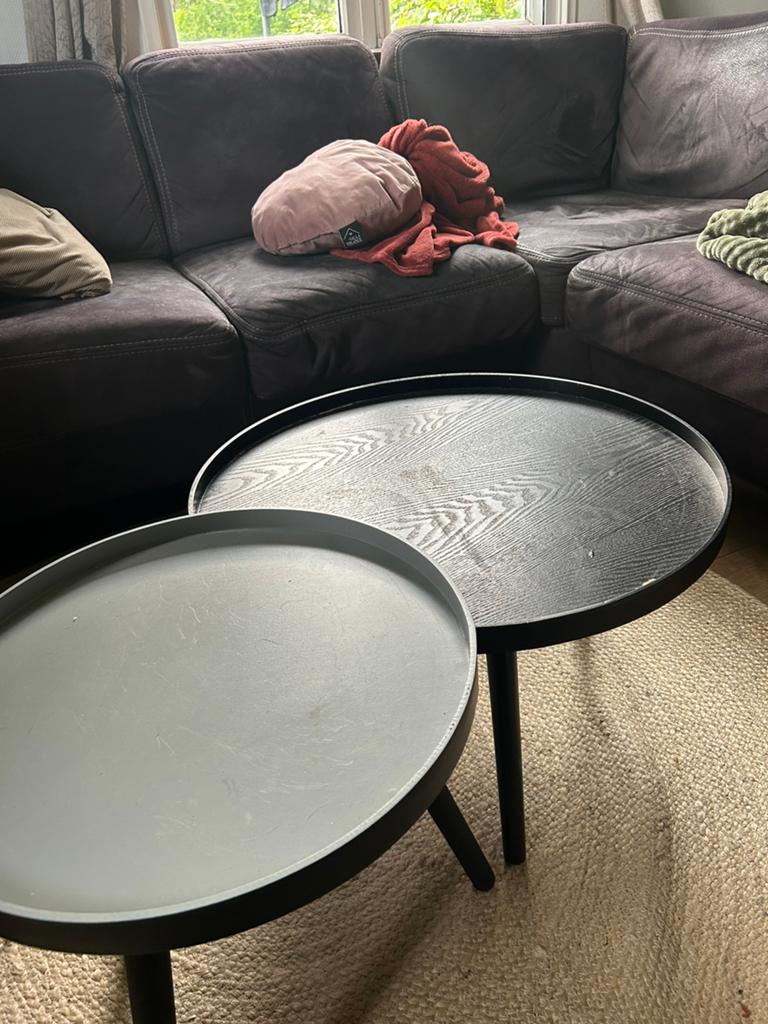 Twee ronde bijzettafels/ salontafels, Huis en Inrichting, 45 tot 60 cm, Overige materialen, Gebruikt, Rond