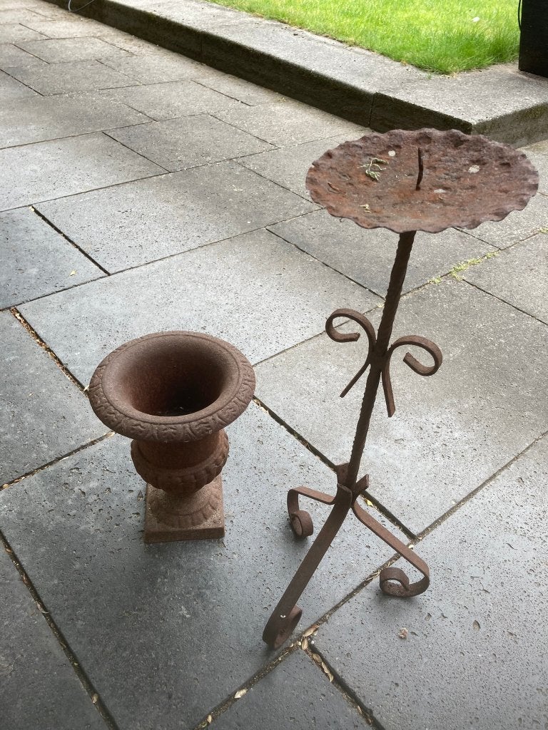 Smeedijzeren ornamenten kandelaar voor in tuin huis!, Ophalen of Verzenden, Overige materialen