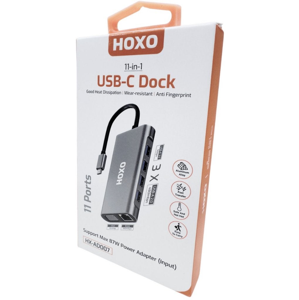 HOXO USB-C Hub 11-in-1 – HDMI 4K – VGA – LAN – 100W PD, Computers en Software, Laptop, Nieuw, Hoxo, Ophalen of Verzenden