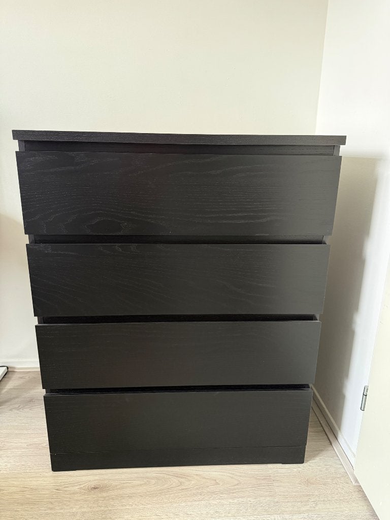 IKEA MALM Chest of 4 Drawers – Black-Brown (80 x 100 cm), Ophalen, Gebruikt, 50 tot 100 cm, 3 of 4 laden