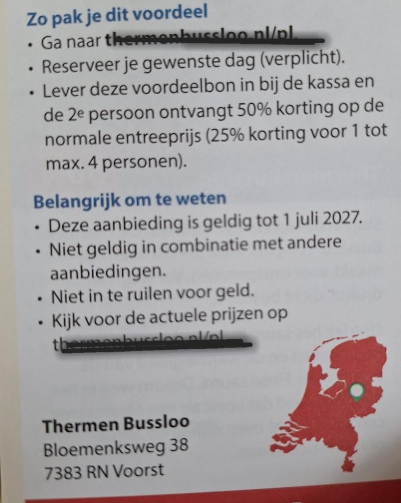 Thermen Bussloo 25-50% korting geldig tot1 juli 2027, Tickets en Kaartjes, Twee personen, Kortingsbon, Spa of Sauna