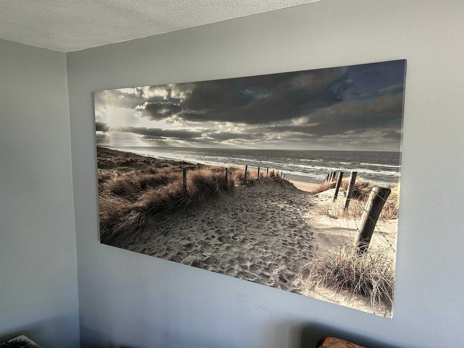 Groot canvas Schilderij Strand Duinen Zee Zonsondergang, Huis en Inrichting, Woonaccessoires | Schilderijen, Tekeningen en Foto's