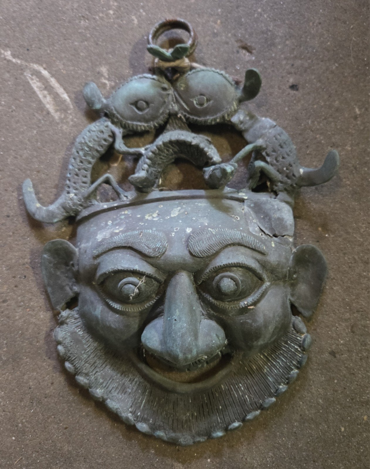vintage bronzen Bamoun masker, Afrika, Ophalen, Brons