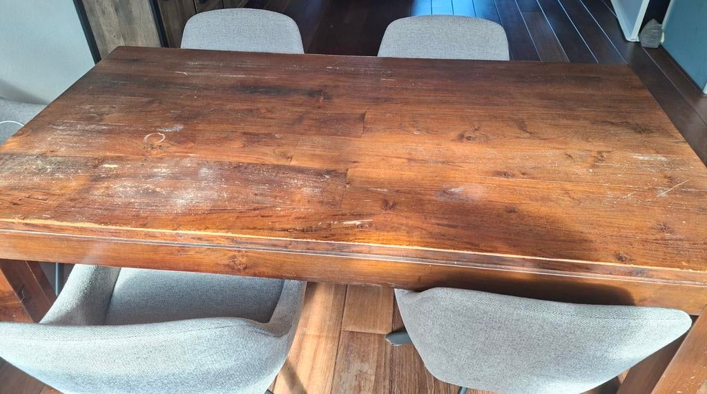 Massief koloniale Teakhouten tafel 180x90, Huis en Inrichting, Tafels | Eettafels, Ophalen, Gebruikt, 50 tot 100 cm, 150 tot 200 cm