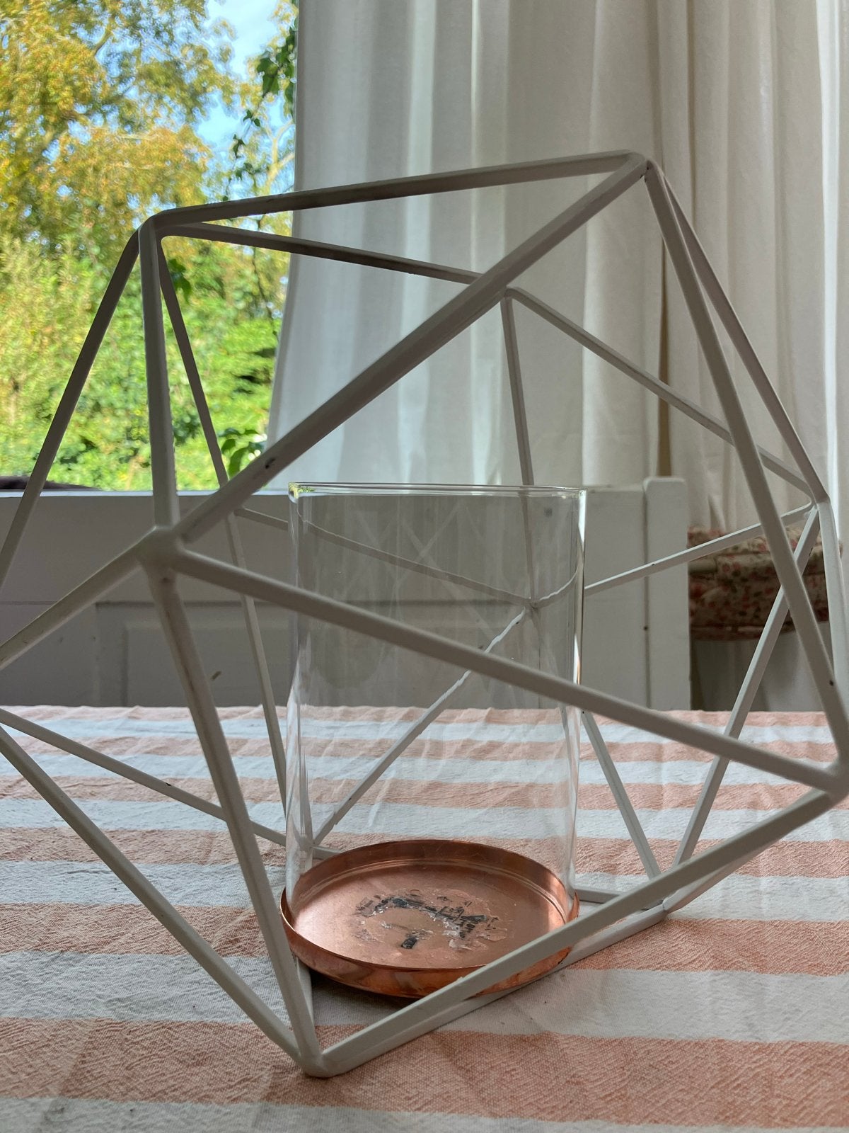Modern wit metalen windlicht met glazen houder, Ophalen, Windlicht, Gebruikt, Wit