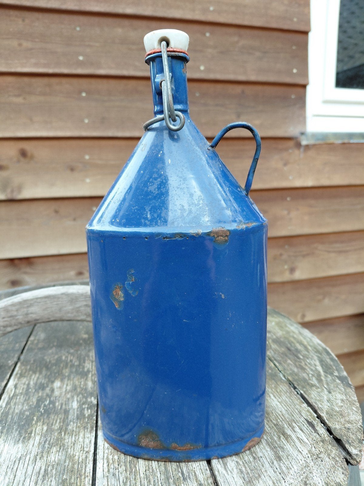 Vintage blauwe emaille fles met beugelsluiting, Antiek en Kunst, Ophalen of Verzenden