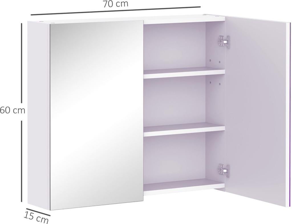 Badkamer Spiegelkast Mat Wit - 70x60x15cm, Huis en Inrichting, Badkamer | Badkamermeubels, Spiegelkast, Nieuw, Minder dan 25 cm
