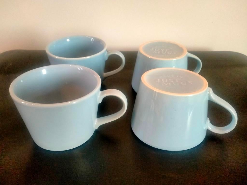 Set van 4 lichtblauwe theekommen - Just Mugs, Ophalen, Gebruikt, Keramiek, Kom(men)
