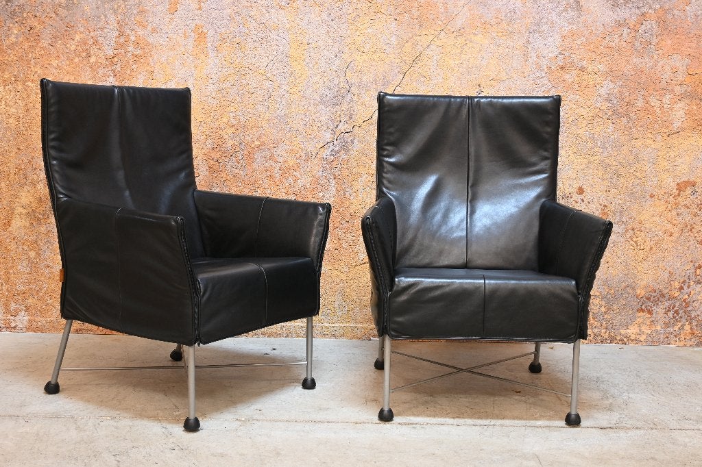 ZGANieuw 2 zwarte leren Montis Charly design fauteuils, Huis en Inrichting, Montis, Montis, 75 tot 100 cm, Ophalen of Verzenden