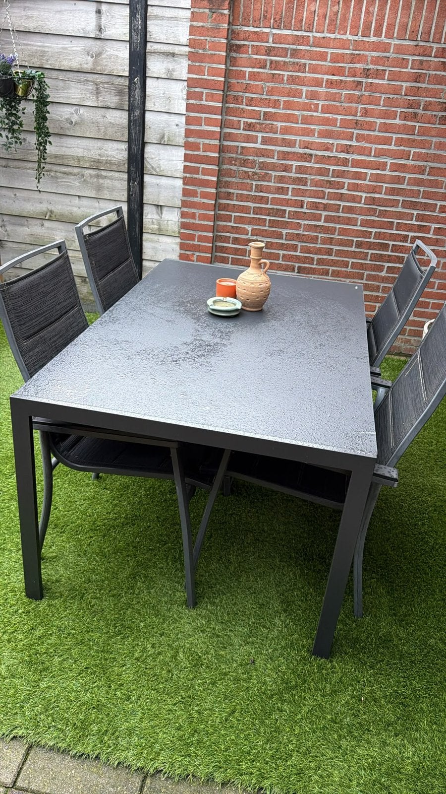 Tafel en 4 stolen, Ophalen of Verzenden, Zo goed als nieuw, Rechthoekig, 50 tot 100 cm