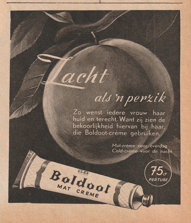 Retro reclame 1950 Boldoot mat creme zacht als perzik, Verzenden, Overige typen