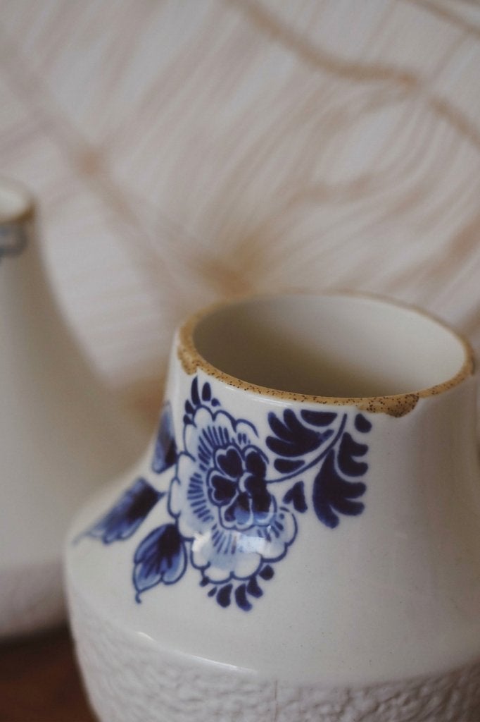 HEINEN DELFTS BLAUW BLOEMPOT & KANDELAAR, Antiek en Kunst, Ophalen of Verzenden