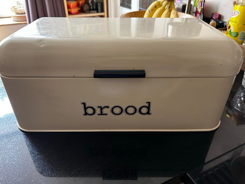Vintage Broodtrommel - Crème Emaille Brood Bewaarblik, Ophalen of Verzenden