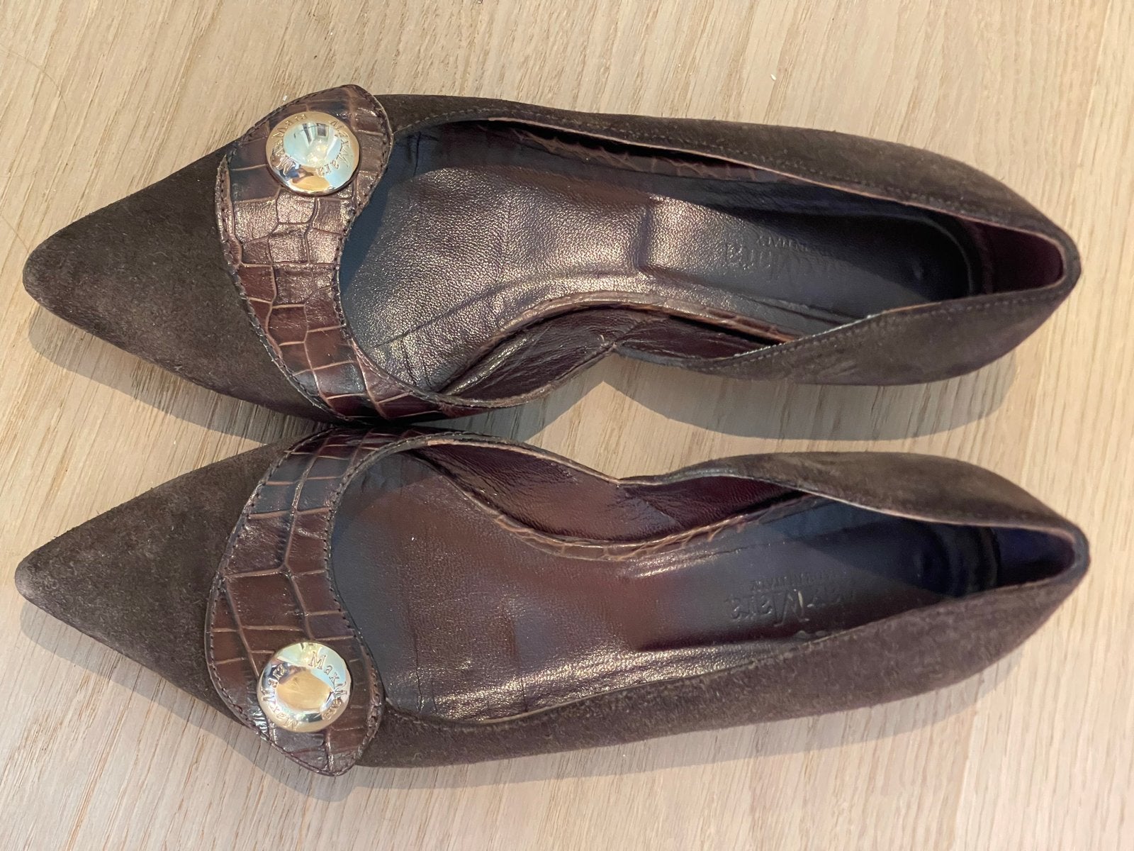 Max Mara bruine leren schoenen - Maat 38, Kleding | Dames, Schoenen, Verzenden, Gedragen, Bruin, Ballerina's