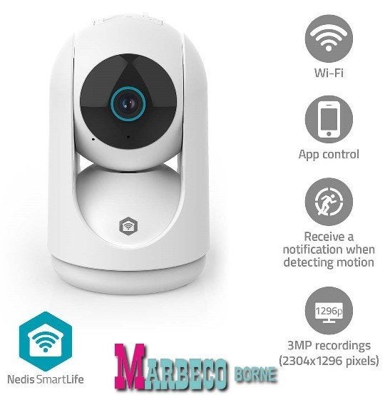 Full HD IP camera, Smart Pan-Tilt Binnen, 3MP Full HD 1296p, Overige merken, Nedis SmartLife, Nieuw, Info@marbeco.nl
