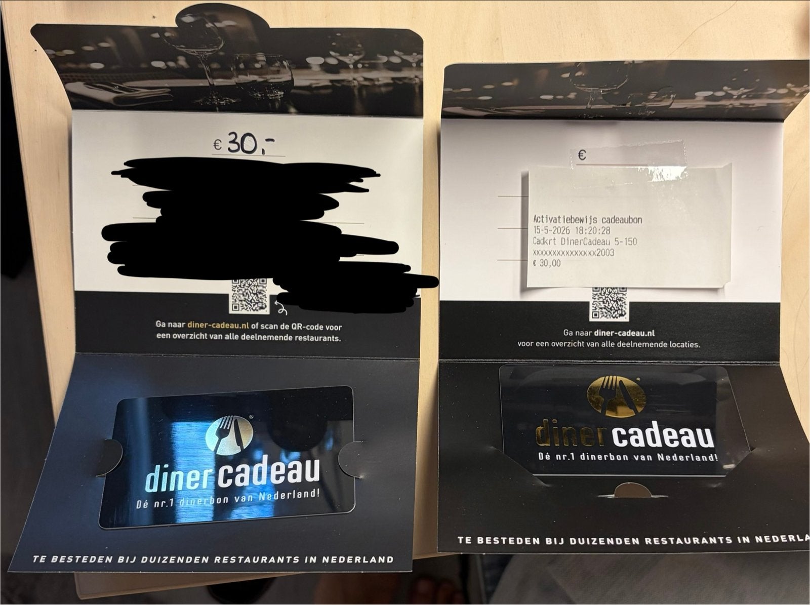 DINER cadeaubon twv €60, Twee personen, Cadeaubon