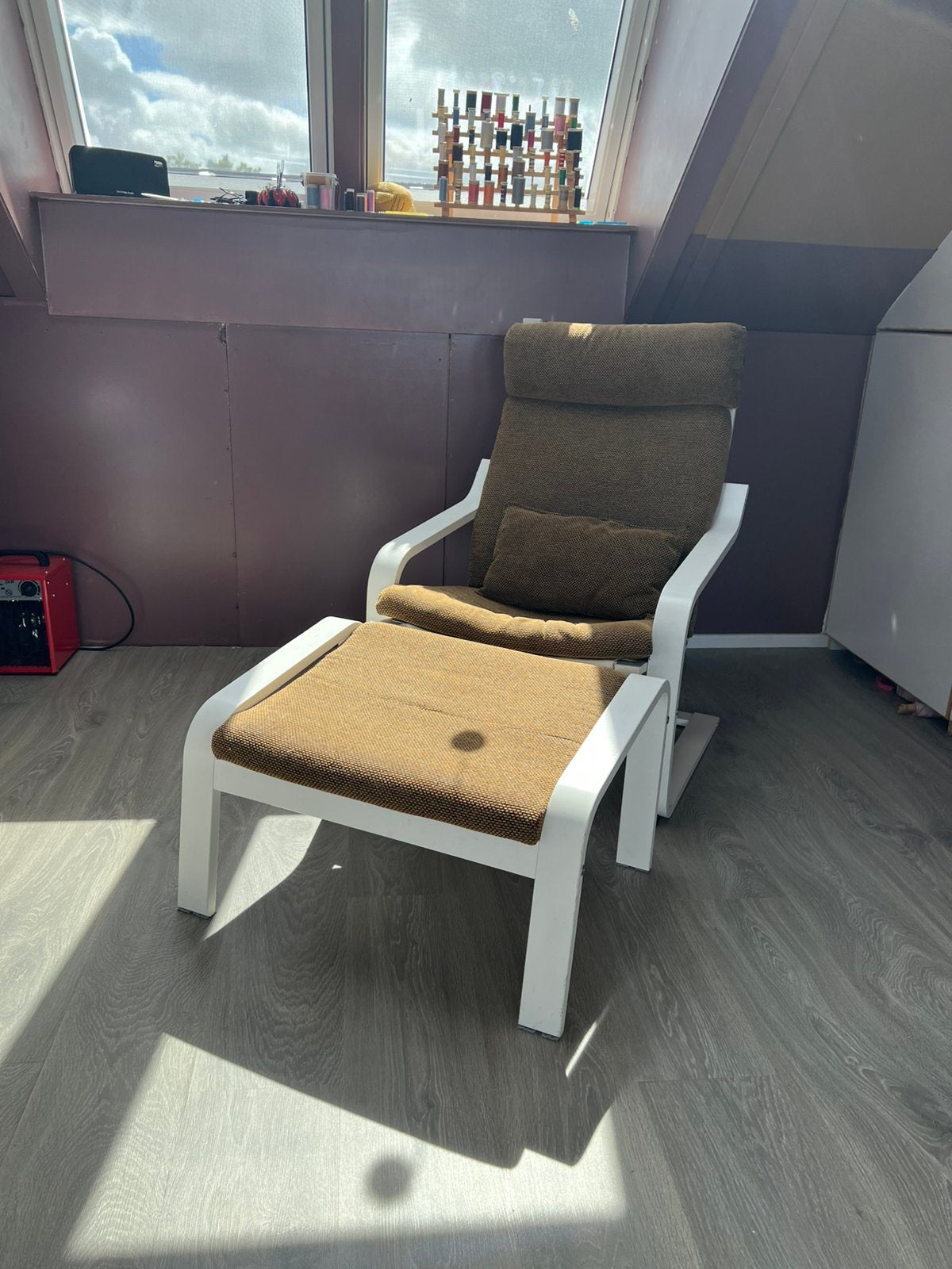 Ikea poang stoel met voetenbank, Ophalen, Zo goed als nieuw, Wit, Hout
