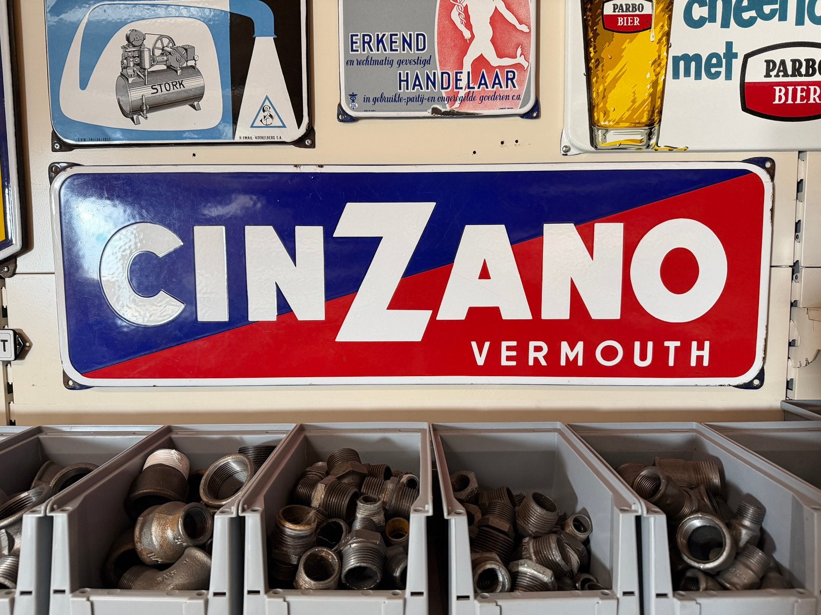 Emaille bord reclamebord Cinzano Vermouth Origineel 28x88cm, Verzamelen, Ophalen of Verzenden, Zo goed als nieuw