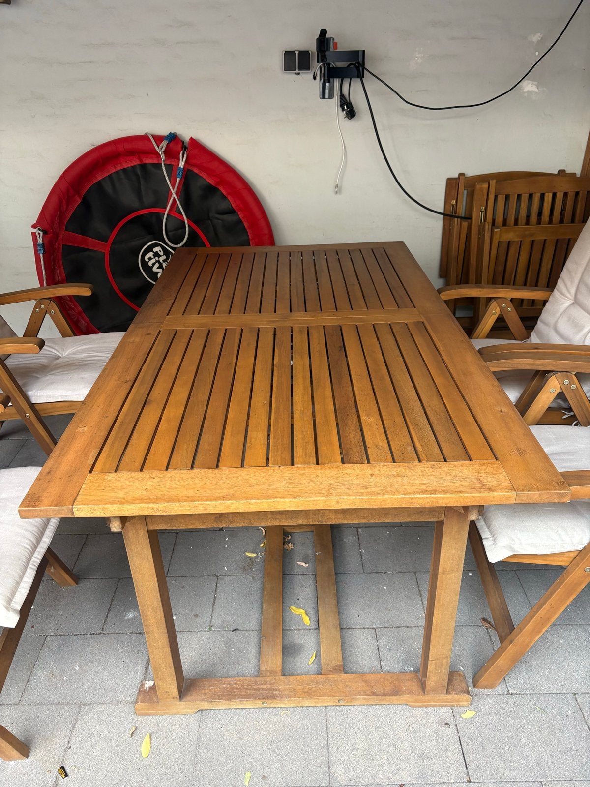 Uitschuifbare Buiten Eettafel Set met 6 Verstelbare Stoelen, Tuin en Terras, Ophalen, Gebruikt, Eettafel, 6 zitplaatsen