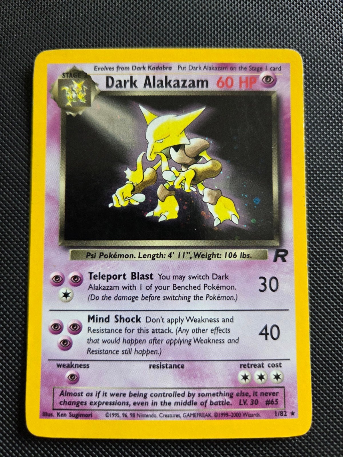 Dark Alakazam holo, 1/82 Team Rocket set, Verzenden, Zo goed als nieuw, Losse kaart, Foil