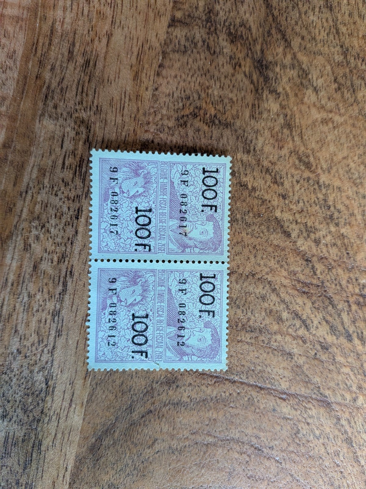 Fiscale zegels België 100 frank - 2 stuks, Ophalen of Verzenden, 1960 tot 1980, Ongelopen