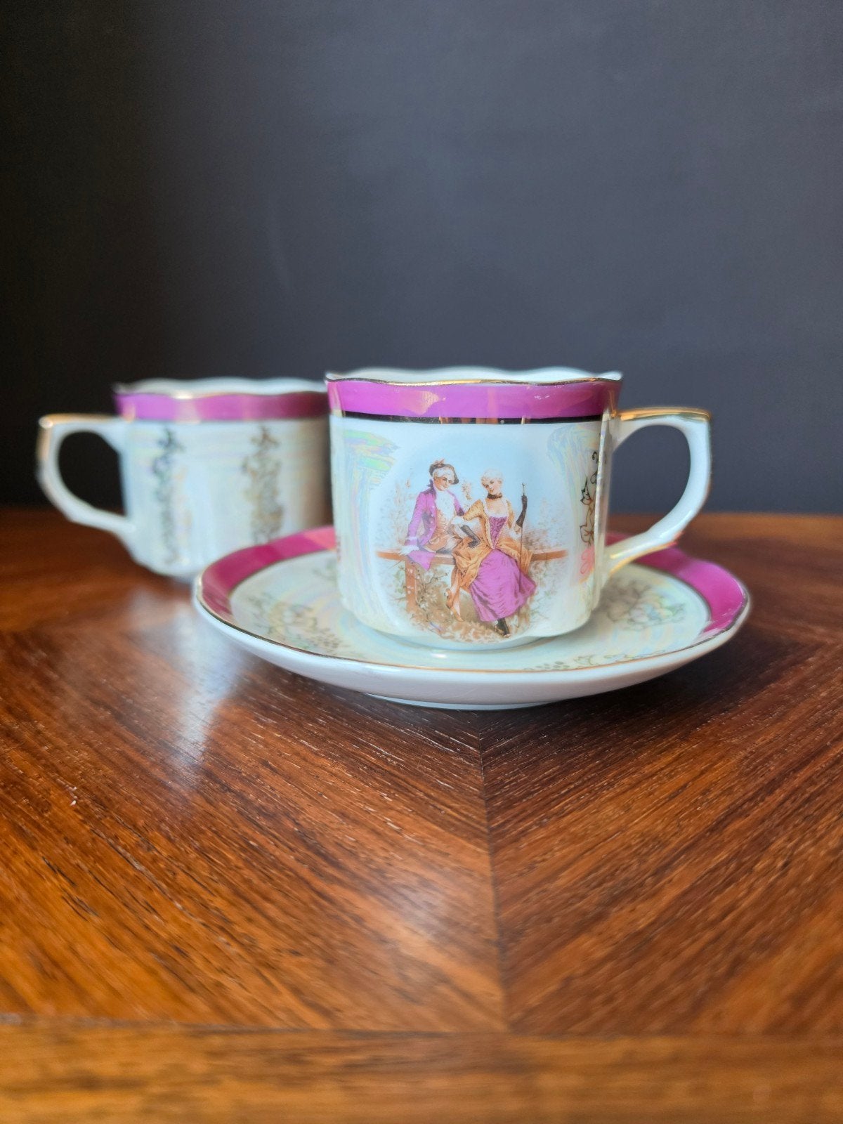 Vintage Fragonard kop en schotel set • Lusterware parelmoer, Ophalen of Verzenden