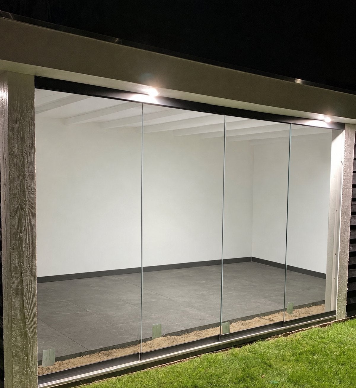 Glazen schuifwand 4-delig  10 mm gehard glas  met profielen, Ophalen, Gebruikt, Serre