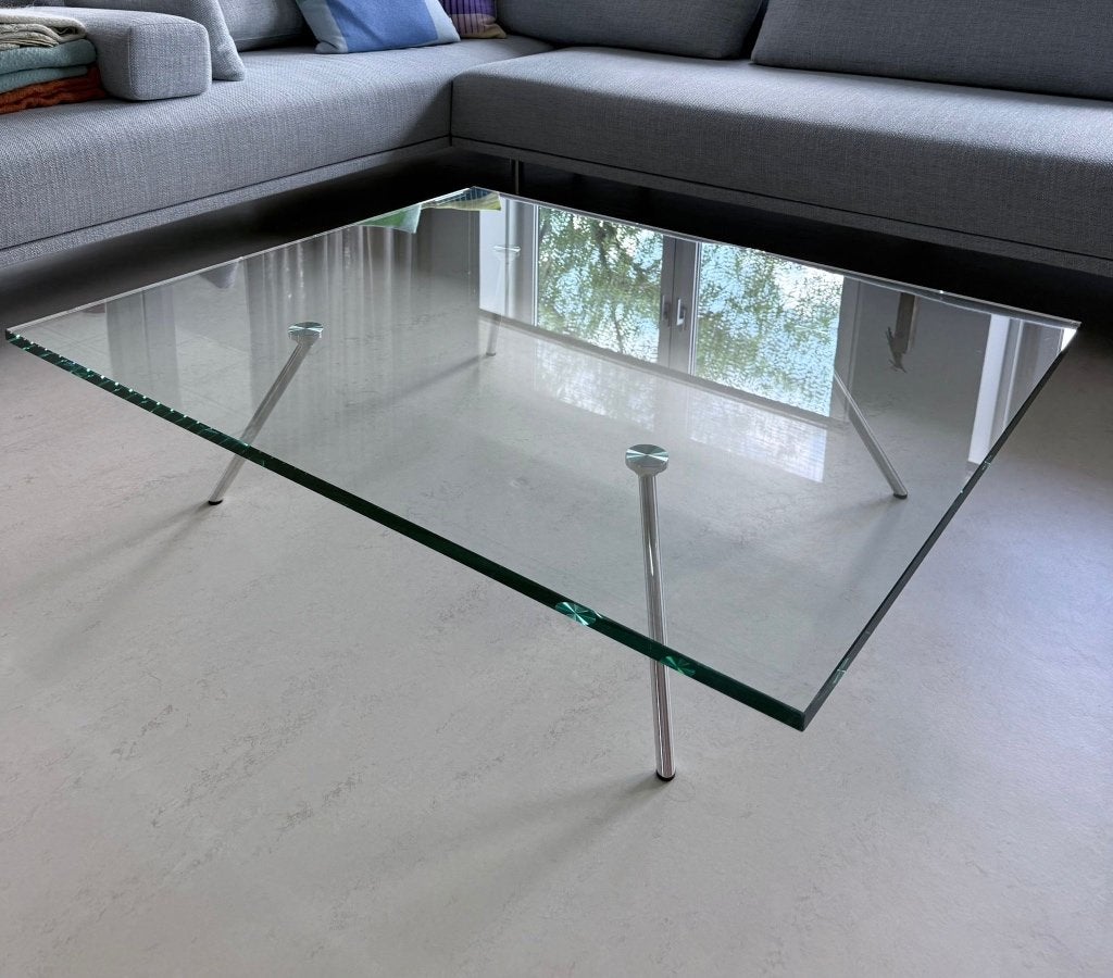 Design salontafel Henk Vos / Maupertuus - glas & aluminium, Ophalen, 100 tot 150 cm, 50 tot 100 cm, Zo goed als nieuw