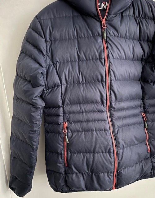 CMP, blauw/rode dons tussenjas met capuchon maat XL, Blauw, Maat 46/48 (XL) of groter, Ophalen of Verzenden, CMP,