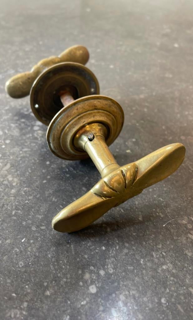 1x set Deurklinken Antiek 19e EEUW messing Deurkruk vintage, Ophalen of Verzenden