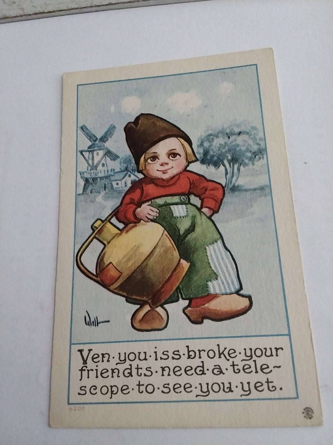 Oude Ansichtkaart: Hollandse Jongen met Molen en Klompen, Verzamelen, Ansichtkaarten | Themakaarten, Ophalen of Verzenden, Voor 1920