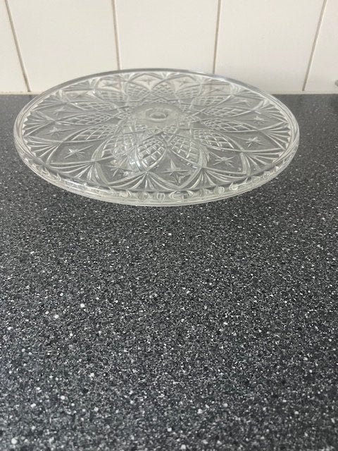 Glazen taartschaal met decoratief patroon, Schaal, Rond, Ophalen of Verzenden, Glas